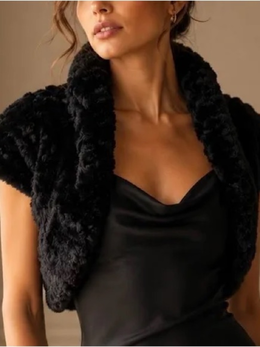 Eliza J New York Black Faux Fur Bolero Shrug - Short Sleeve Jacket NWT